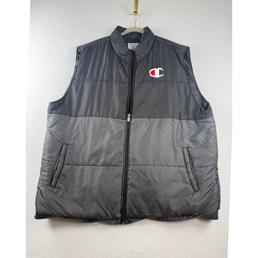 Champion Mens 4XLT Puffer Vest Black‎ Gray Big & Tall Sleeveless Jacket Full Zip